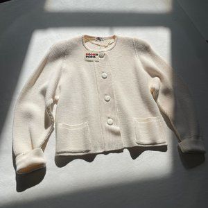 NWT Vintage 80s RODIER PARIS Cream Pearl Knit Button-Up Sweater Cardigan sz 4 L